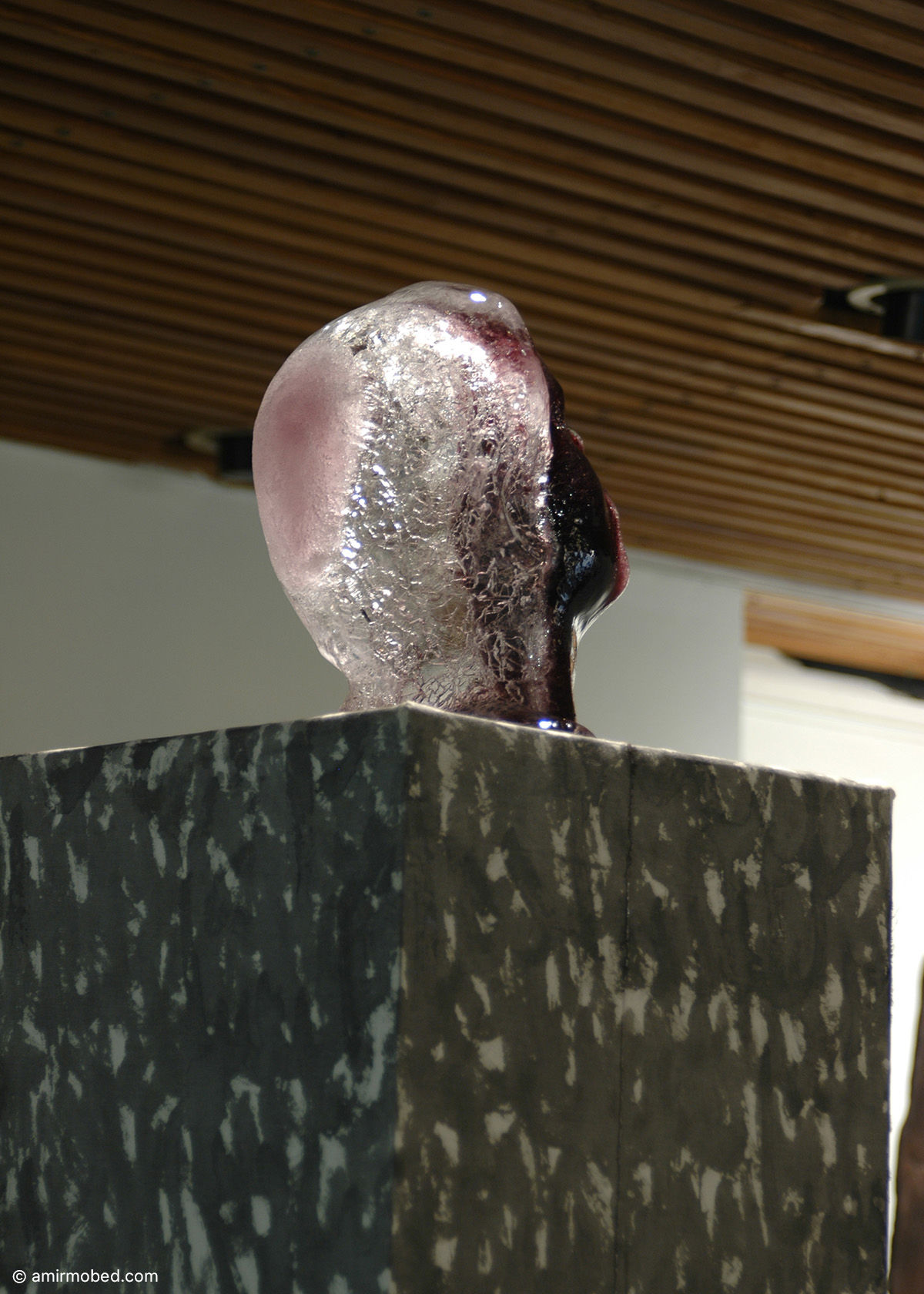 خودنگاره، ۱۳۸۶، چیدمان، پایه با روکش پارچه، جوهر رنگ در قالب یخ